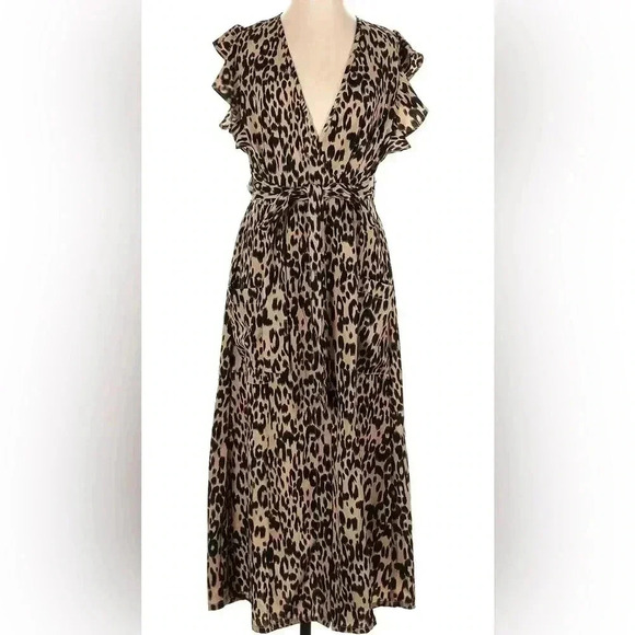 Sienna Sky Women's Leopard Print Ruffle Midi Dress Size Small - Picture 1 of 10